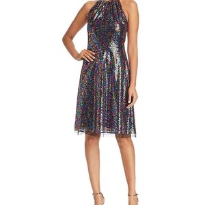 Elegant Multicolor Sequin Halter Dress